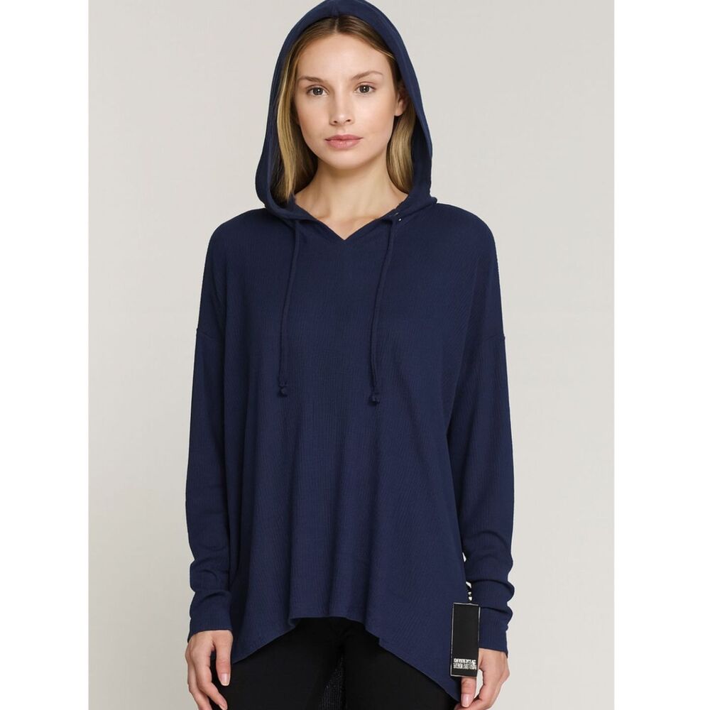 NWT Michael Lauren Navy Oversized Hoodie Ribbed Rayon Blend, Split Back Yoke, M